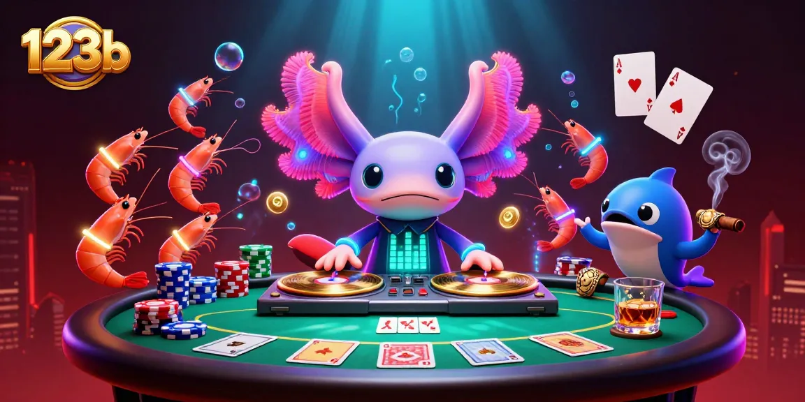 Engage in dynamic casino fun with 123b, featuring an axolotl DJ and vibrant poker action.