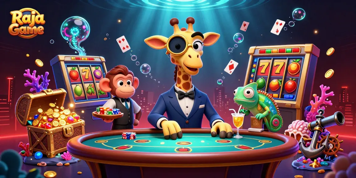 Play exciting slot games with Raja Game's vibrant illustration of a high-roller giraffe and more.