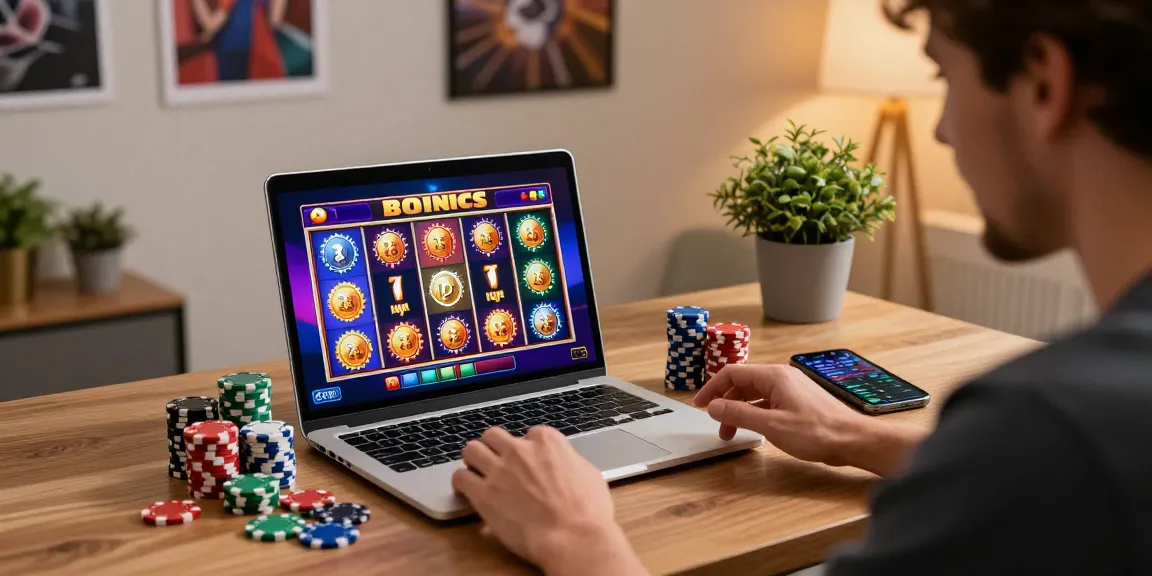 Player experiencing bonus buy slots in a vibrant online casino setting with colorful chips.
