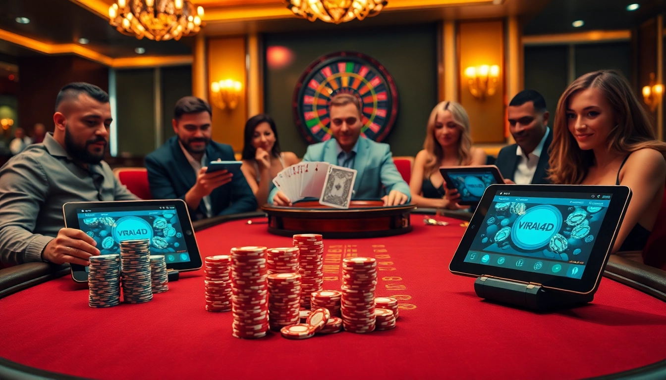 Experience the thrill of viral4d with a vibrant casino scene filled with poker chips and cards.