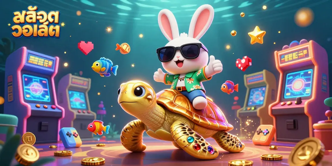 Play exciting สล็อตวอเลท games with 3D cartoon characters in a vibrant casino scene filled with fun.