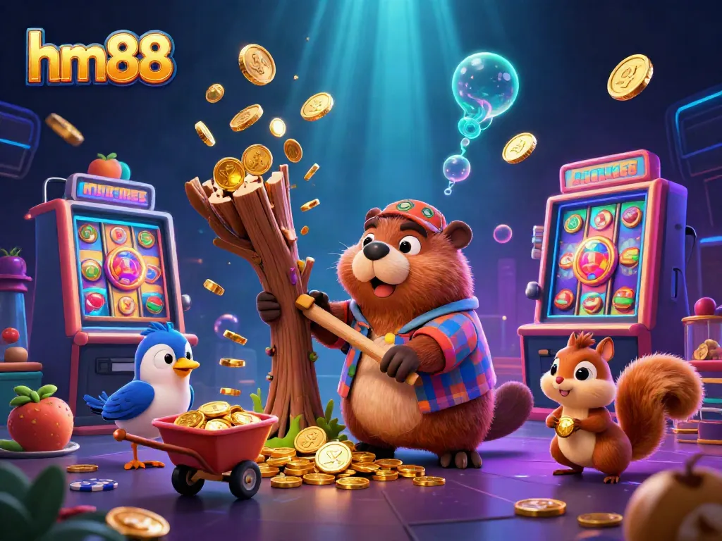 Experience thrilling slot action with hm88 in an ultra-detailed 3D casino illustration full of excitement and vibrant colors.