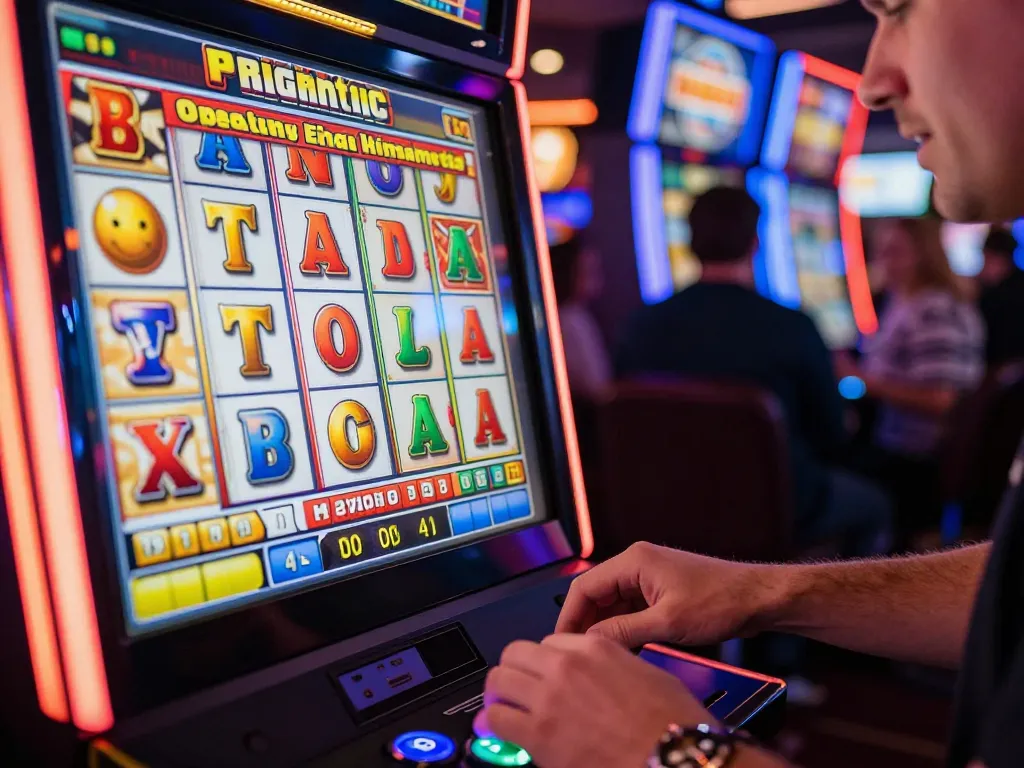 Players enjoying the excitement of the Pragmatic Slot machine, capturing lively casino atmosphere