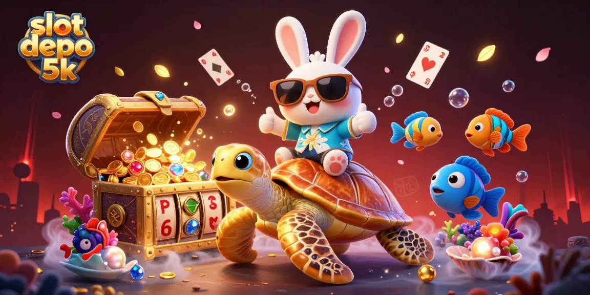 Win with slot depo 5k in this vibrant 3D casino illustration showcasing excitement and fun.