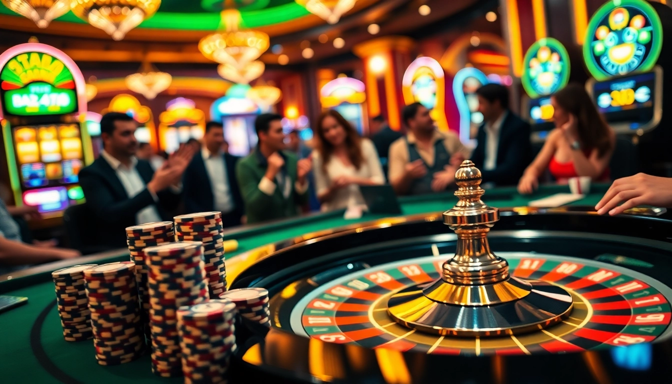 Experience the excitement of gamebaidoithuong with poker chips on a vibrant casino table.