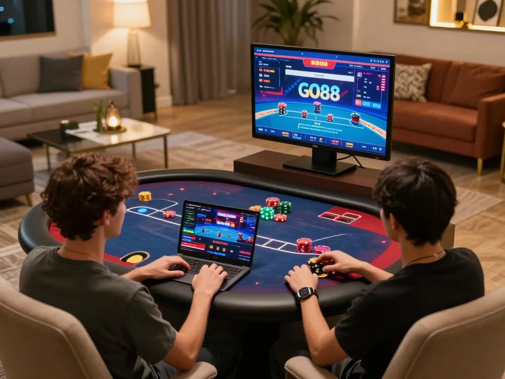 Engaging with GO88 online casino interface during a comfortable home gaming session