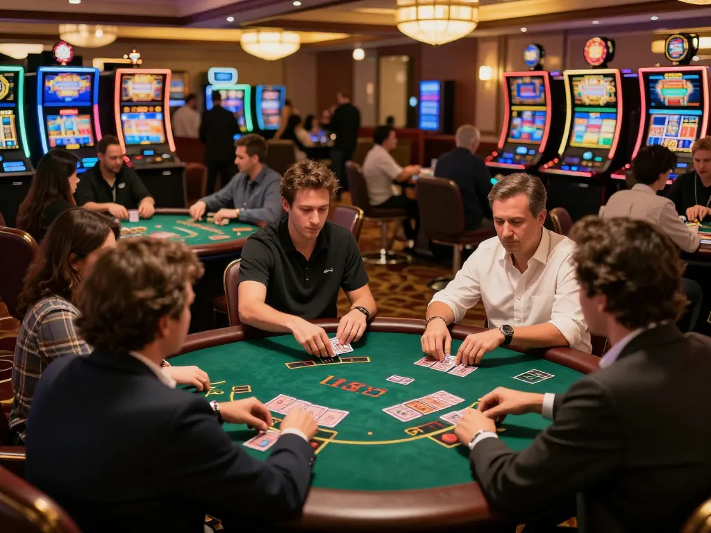 Players engaged in high-stakes blackjack at a casino table, showcasing casinosscope excitement in an upscale environment