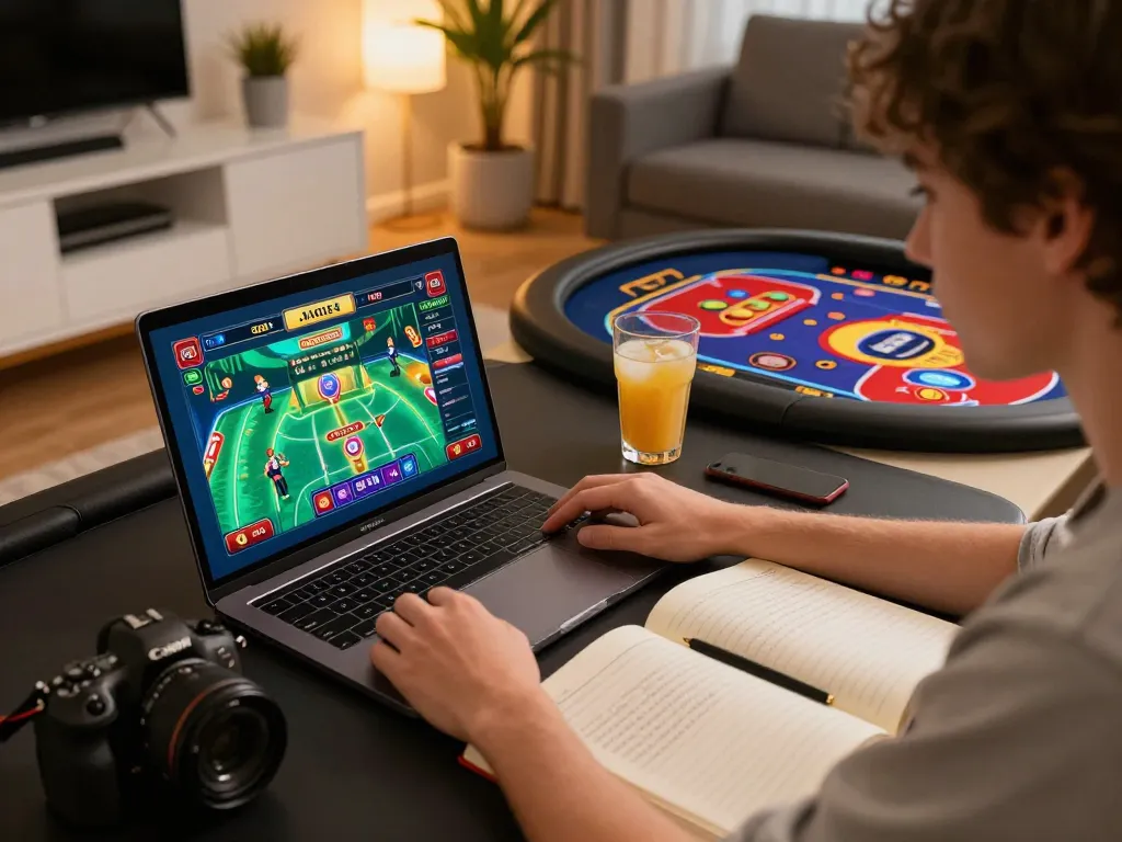 Engage with GO88 gaming strategies in a cozy home setup featuring online casino gameplay