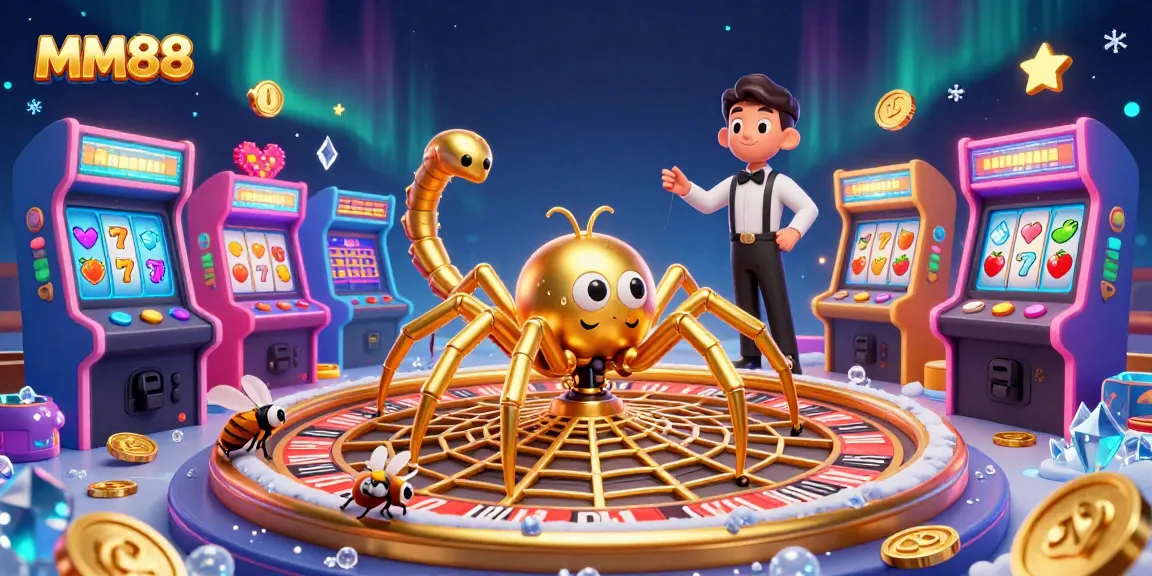 Play with MM88 at an engaging online casino featuring vibrant slot game elements and a thrilling atmosphere.