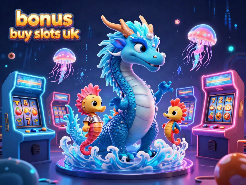 Engage with exciting bonus buy slots uk gaming featuring colorful slot reels, a dragon, and a coral knight.