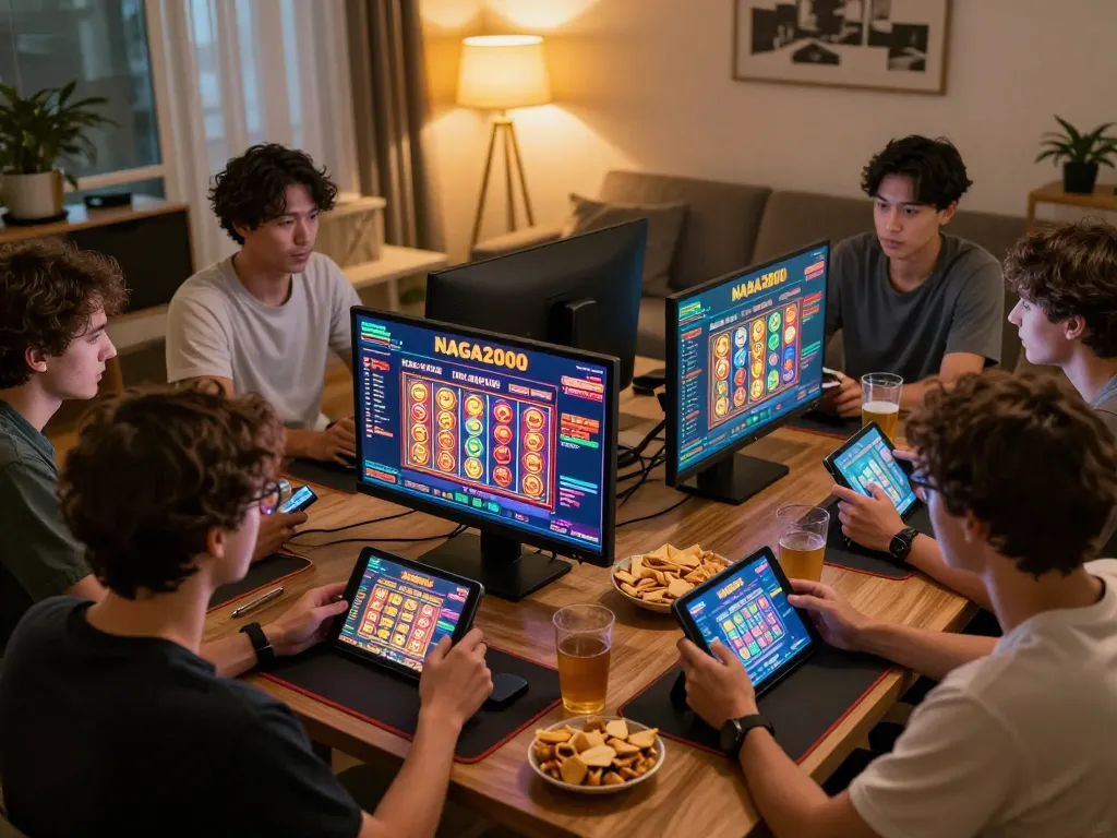 NAGA2000 slot gameplay showcased on multiple devices in a cozy home environment, highlighting strategic engagement.