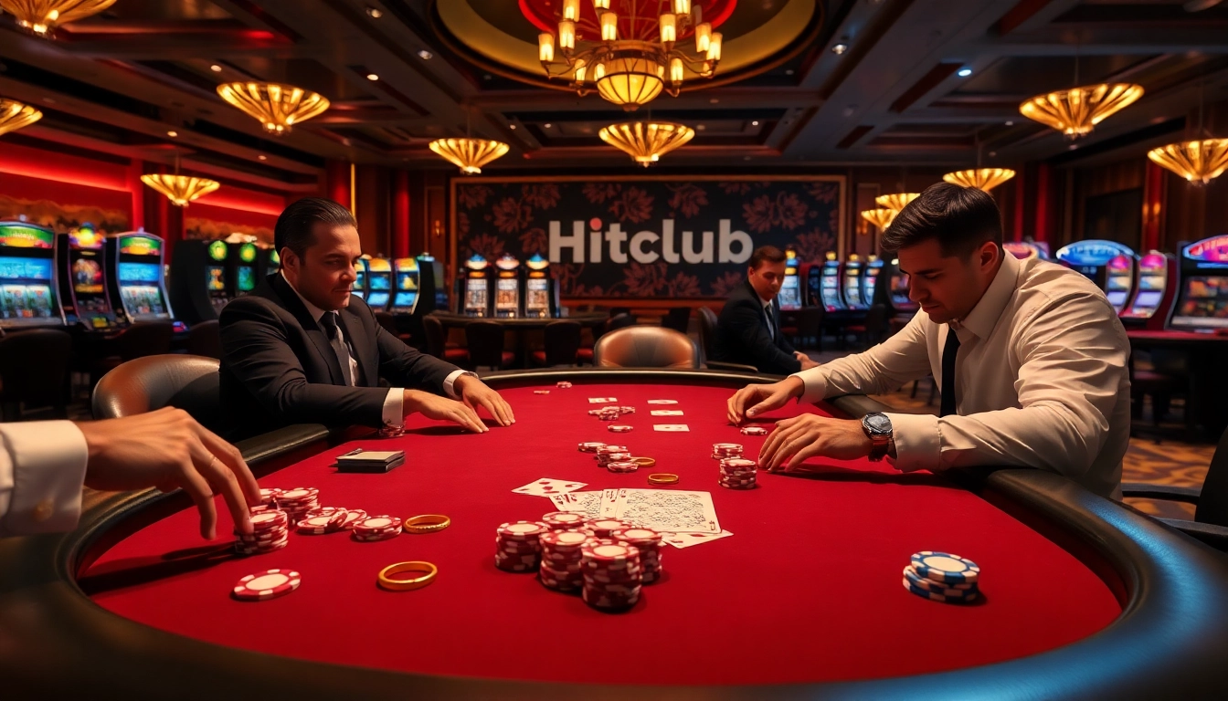 Hitclub poker excitement with players, chips, and vibrant casino atmosphere.