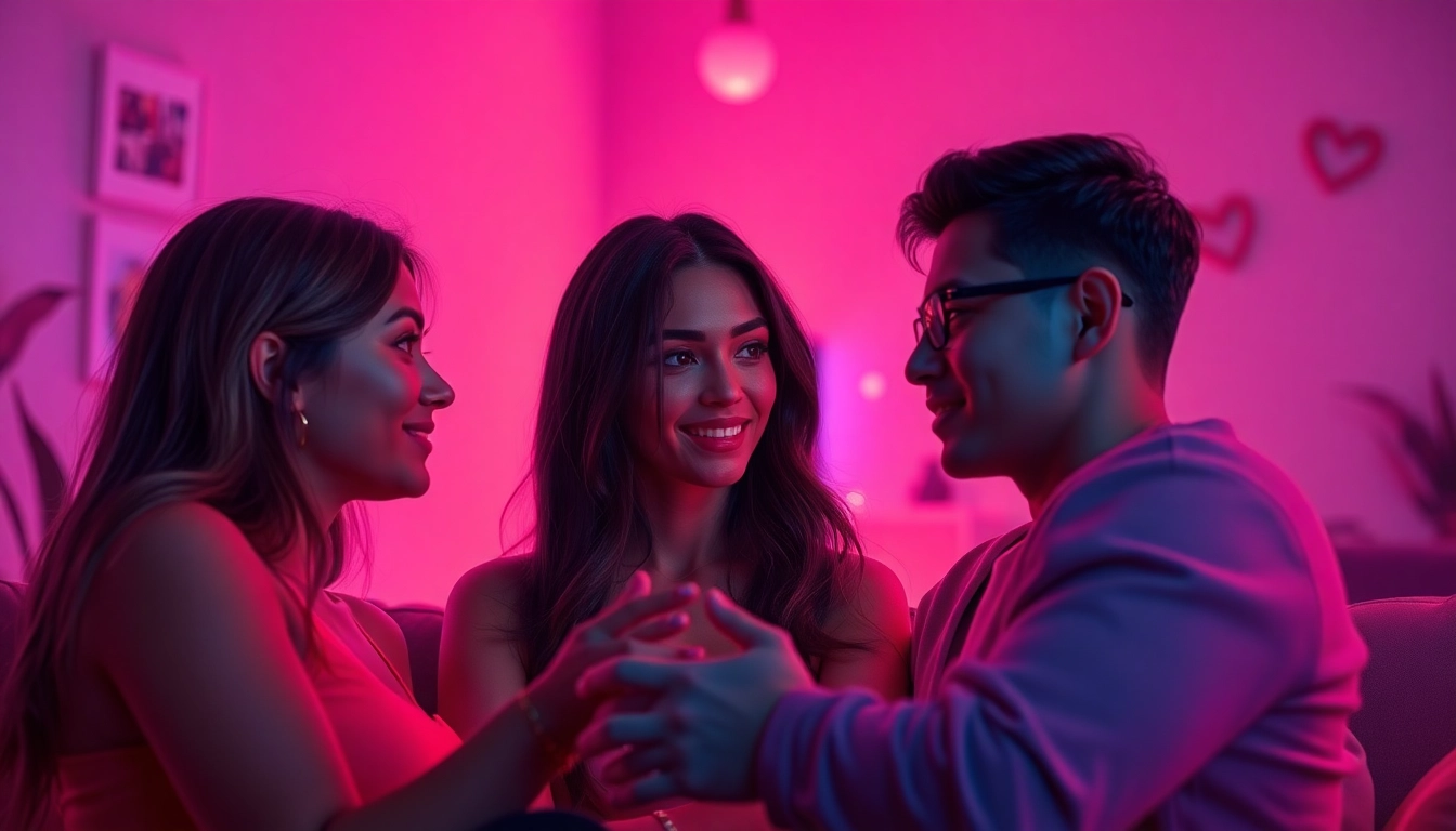 Engaging scene featuring avatars in a porn AI chat, illuminated by soft ambient light.