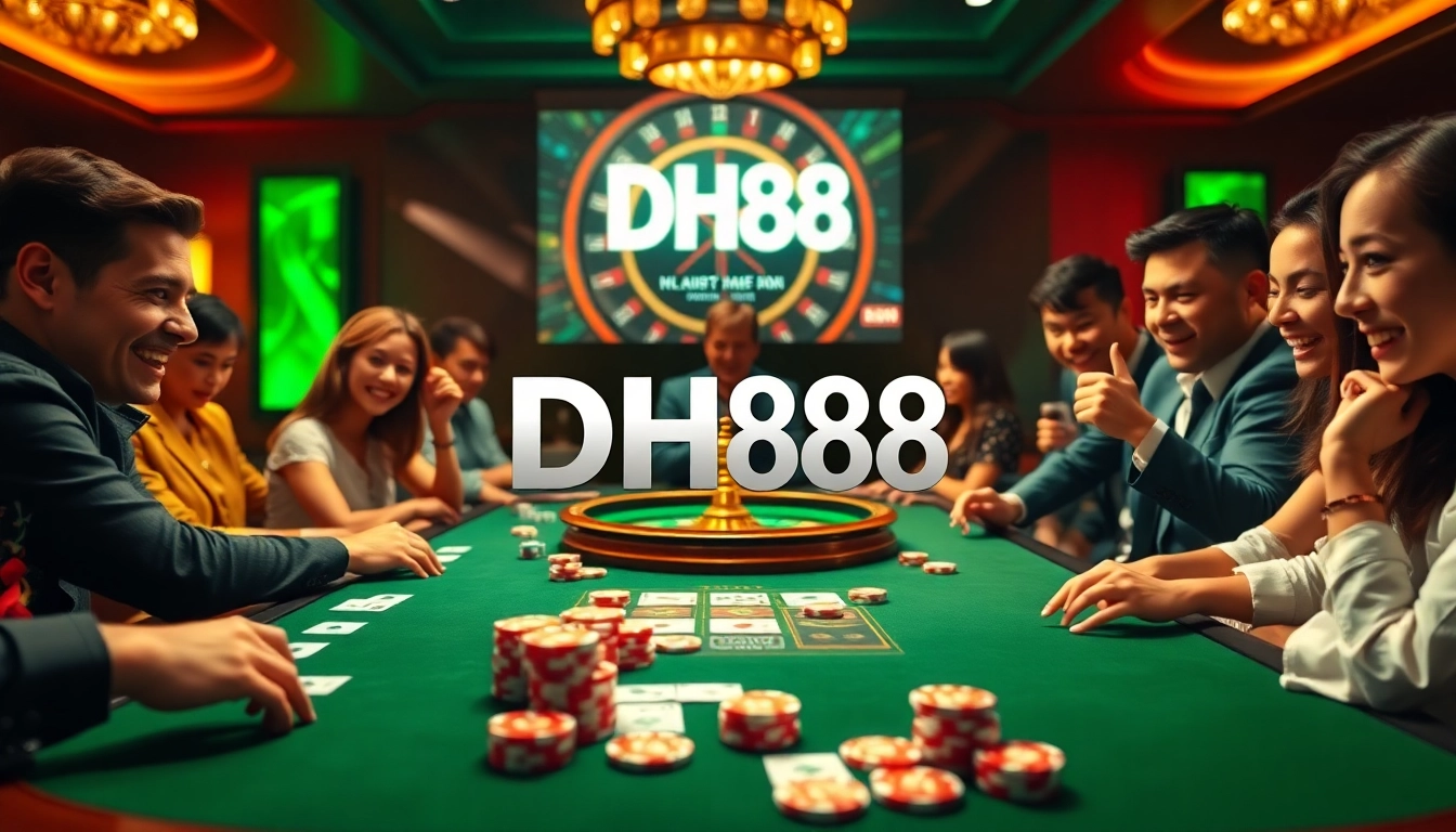 Engaging players at a luxurious casino table with DH88 Đăng nhập interface highlighted.