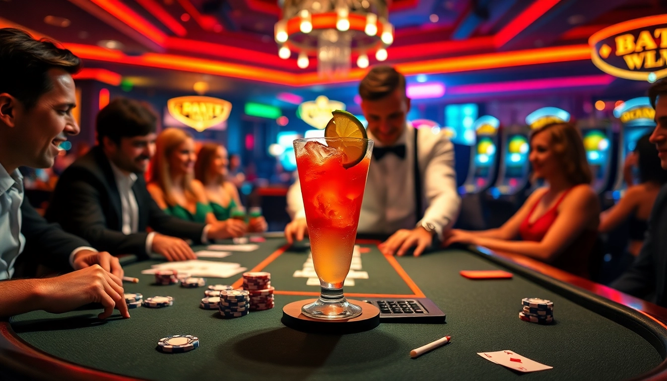 Experience the excitement of a casino featuring a stunning B52 cocktail being served.