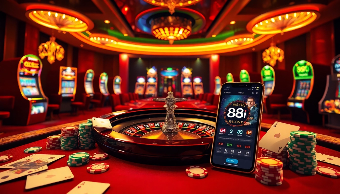 Experience the thrill of winning at 88i with poker chips and roulette in a luxury casino setting.