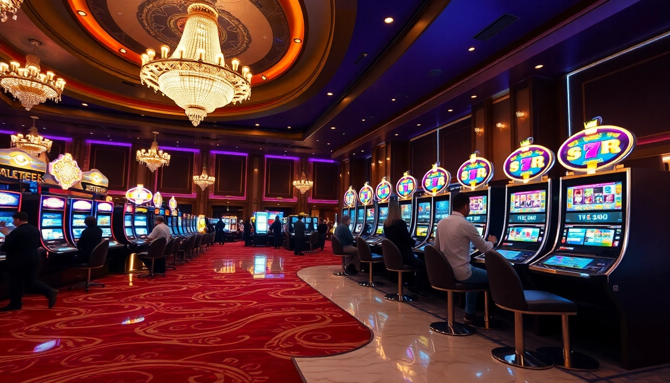 Experience the excitement of slot online apiraja88 in a luxurious casino setting filled with vibrant slot machines.