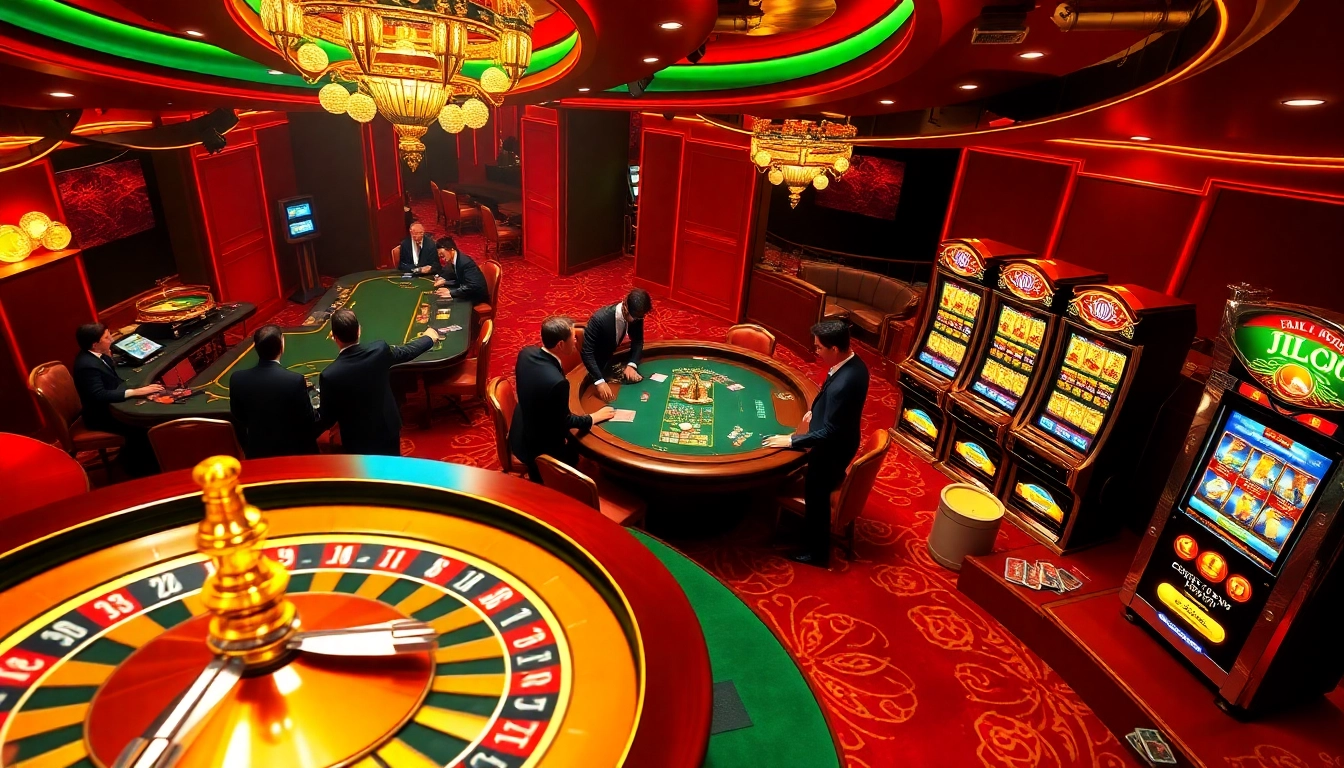 Players enjoying high-stakes games at a luxurious JILI7 casino, showcasing excitement and winning strategies.