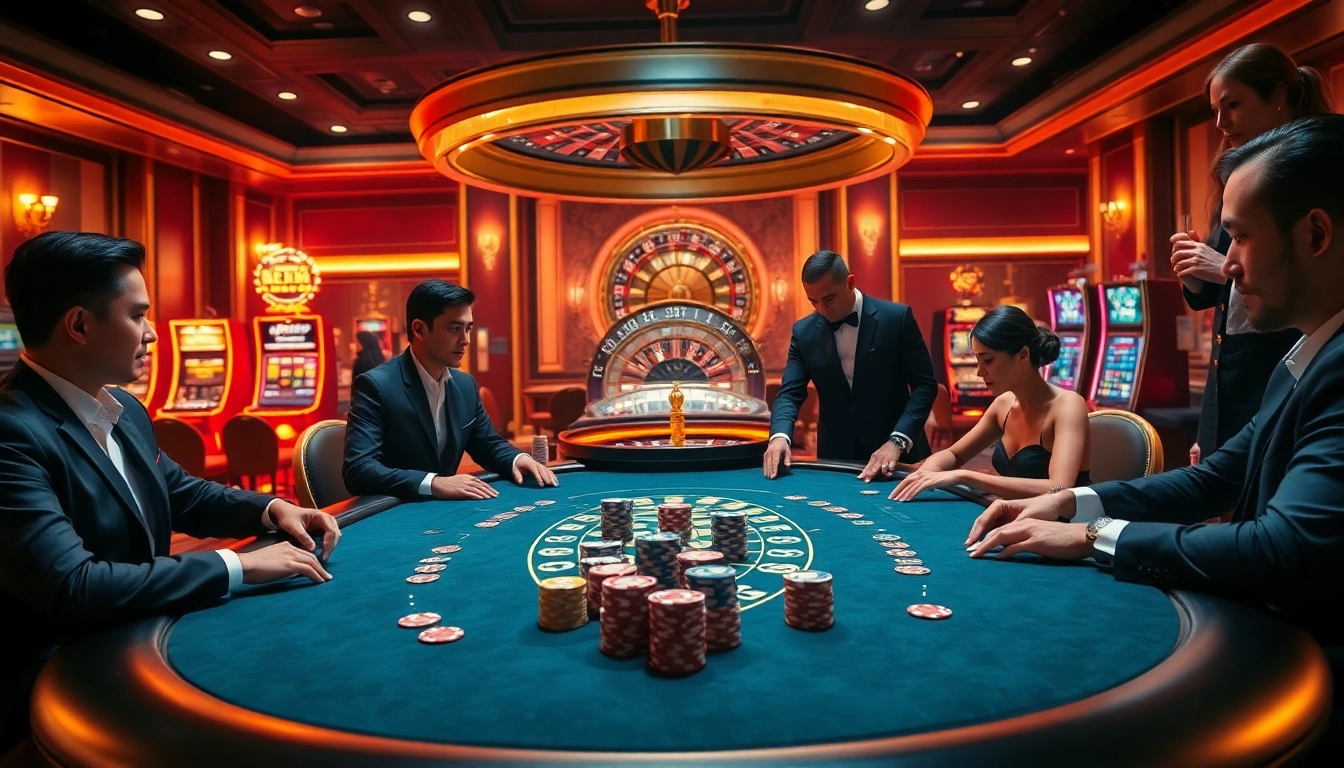 Intense poker game at 88i casino with players placing bets and vibrant chips.