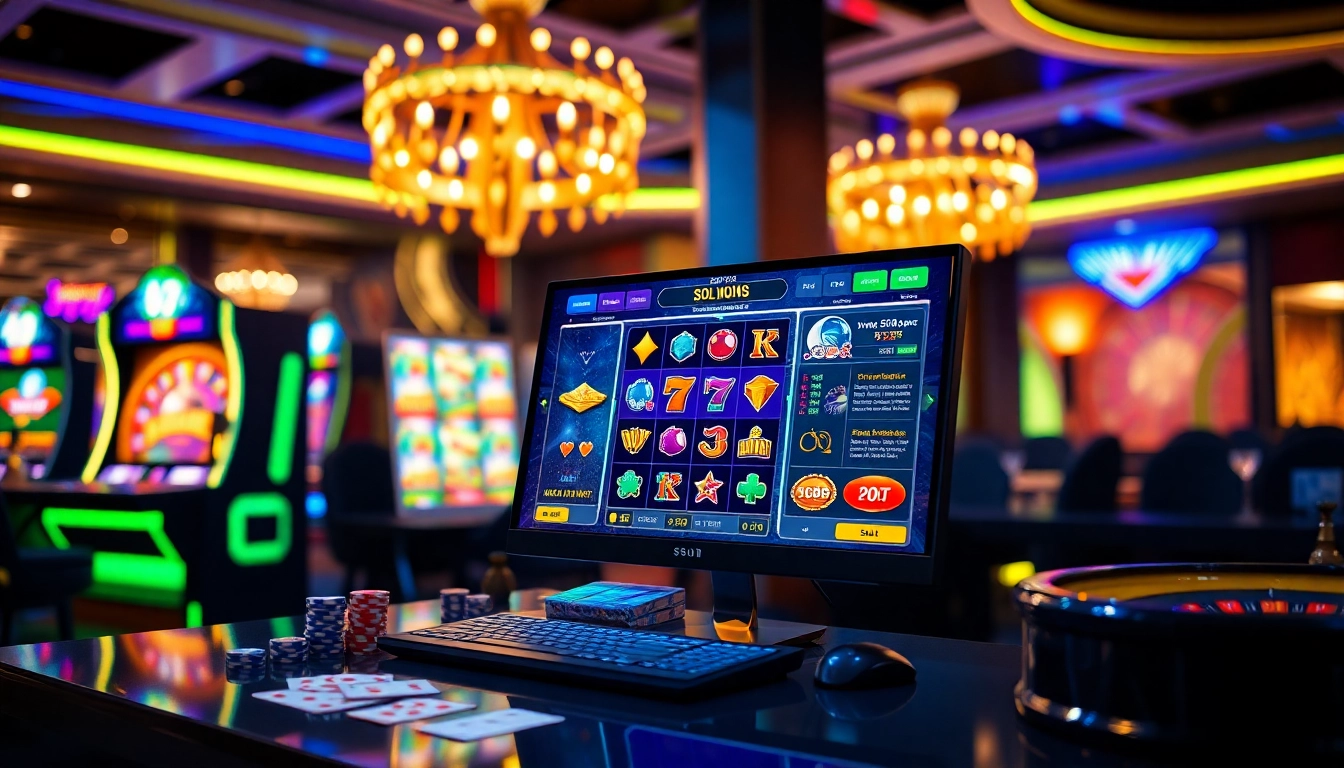 Engaging visual of slot online apiraja88 with vibrant colors and casino elements, including slot machines and poker chips.