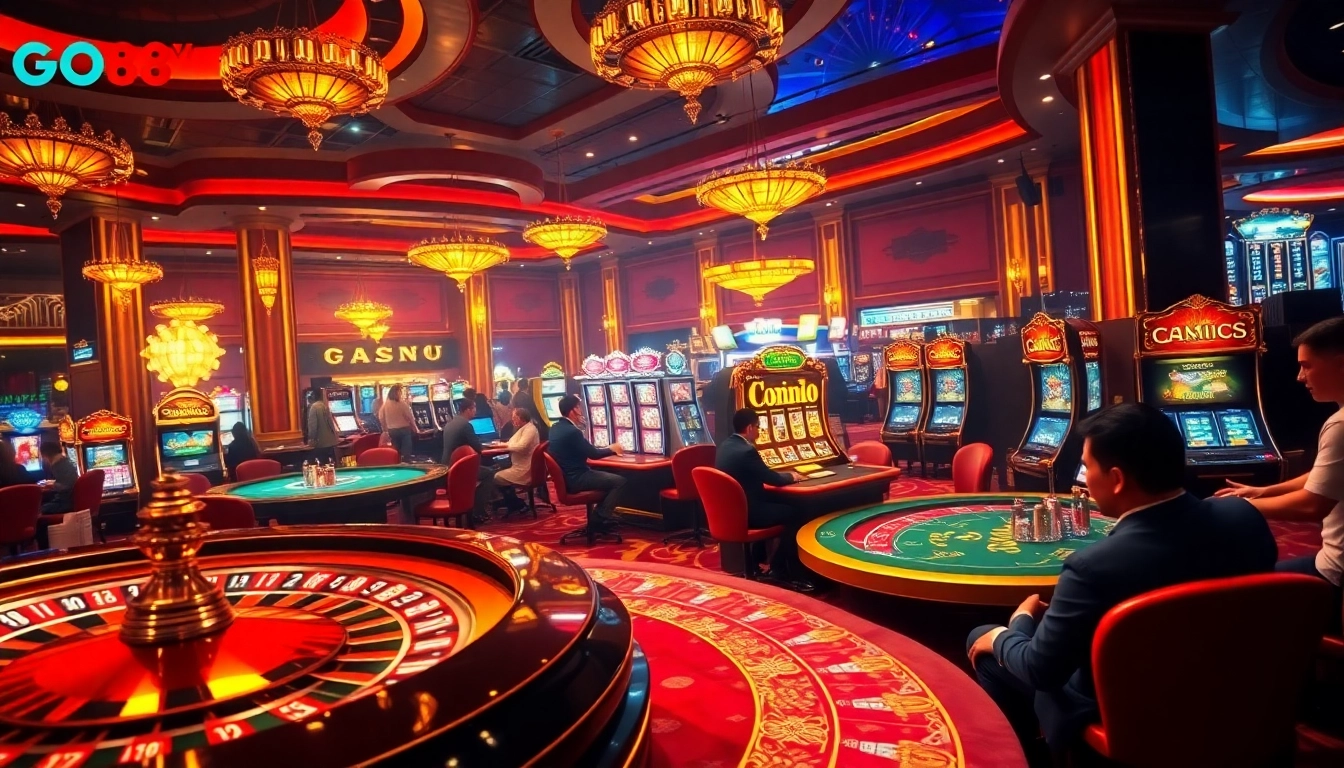 Experience the thrill of Go88vn in a glamorous casino with lively players and exciting games.