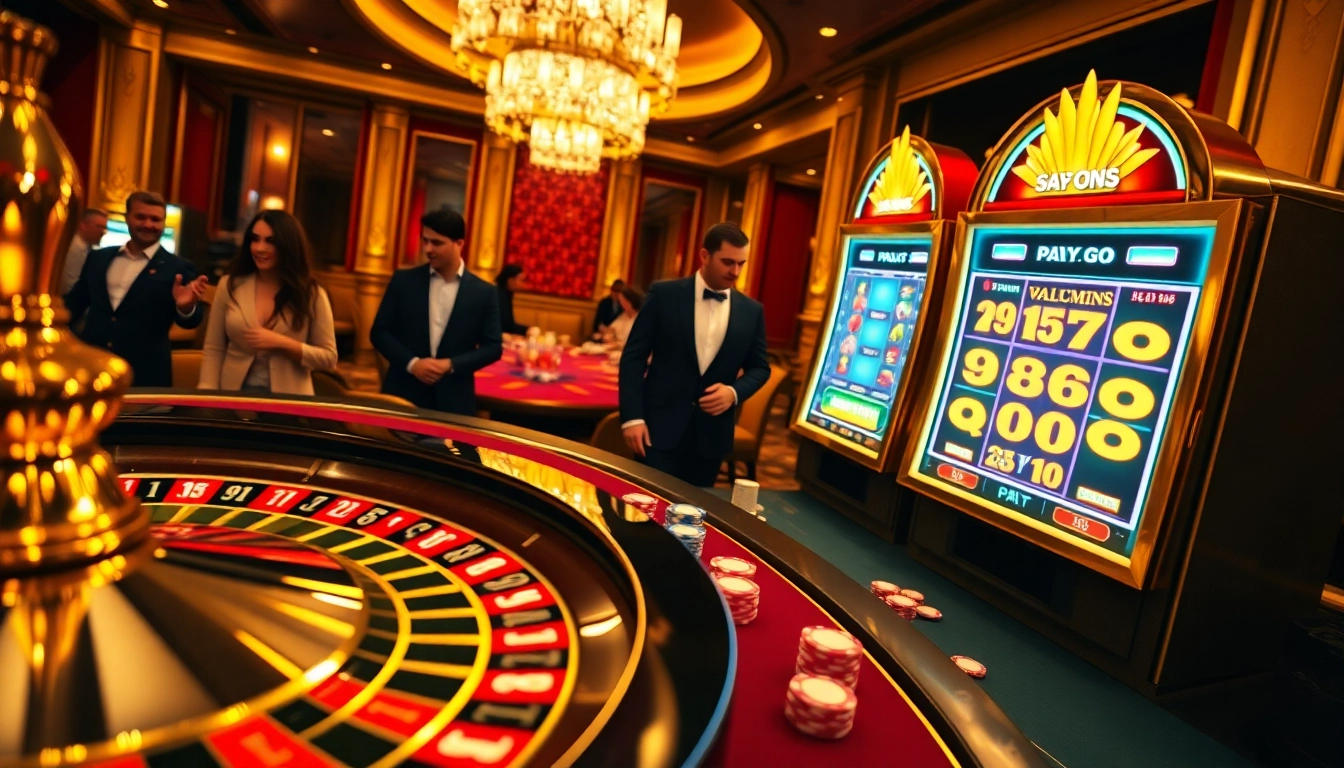 Gamblers enjoying a vibrant casino experience while using pay go 88 for seamless transactions.