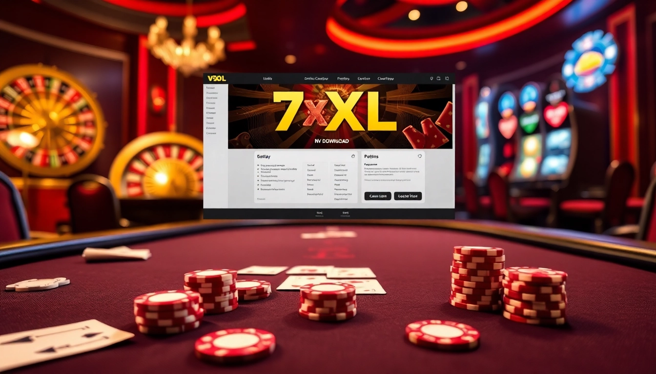 Experience the excitement and luxury of gambling with the 7xl download app interface at a poker table.