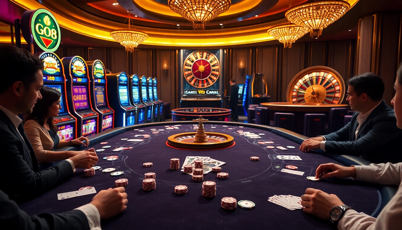Experience thrilling gameplay at a GO8 casino table with vibrant chips and cards.