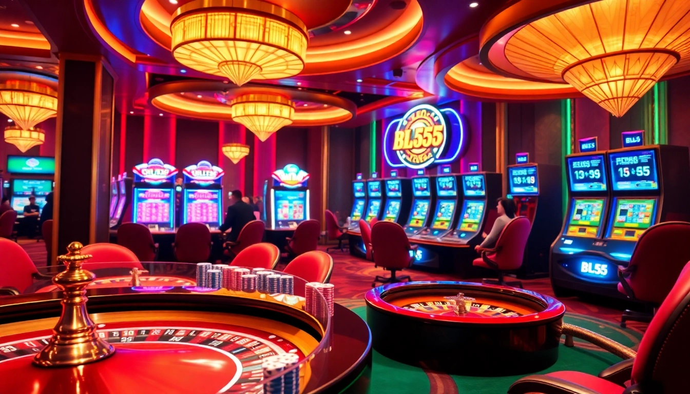 Players enjoying an exciting game at BL555's high-stakes casino, featuring vibrant tables and chips.