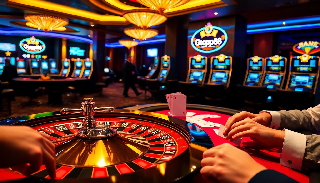 Experience thrilling gameplay at Gopay88 with an engaging poker table and vibrant casino atmosphere.