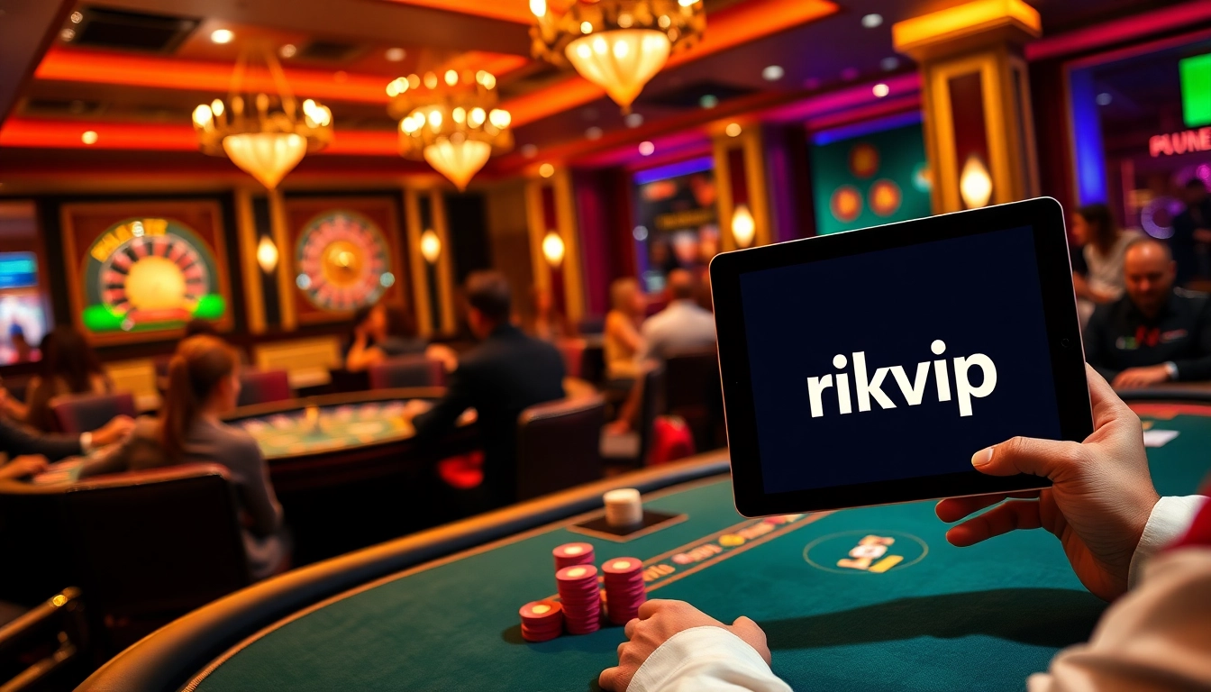 Engaged players enjoying a vibrant rikvip casino experience at an elegant poker table.