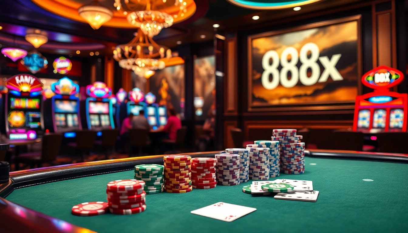 88xx signifies thrilling card games at a luxurious casino table with vibrant poker chips.