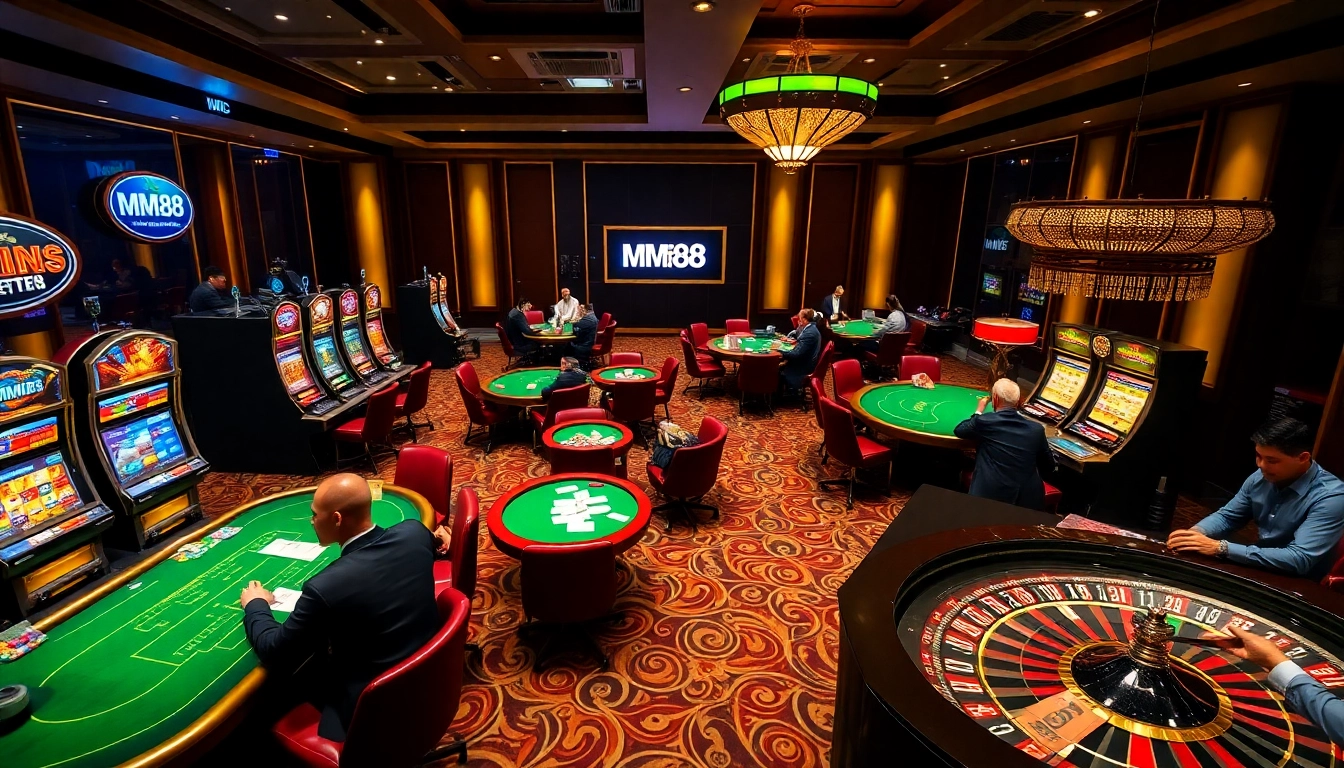 Engaged players at MM88 KJC casino tables, showcasing excitement and professionalism in gambling.