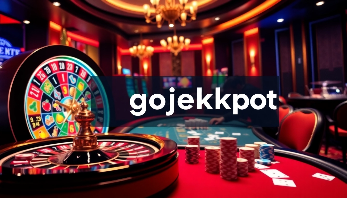 Experience exhilarating gameplay at gojekpot with vibrant casino tables and luxurious gaming atmosphere.