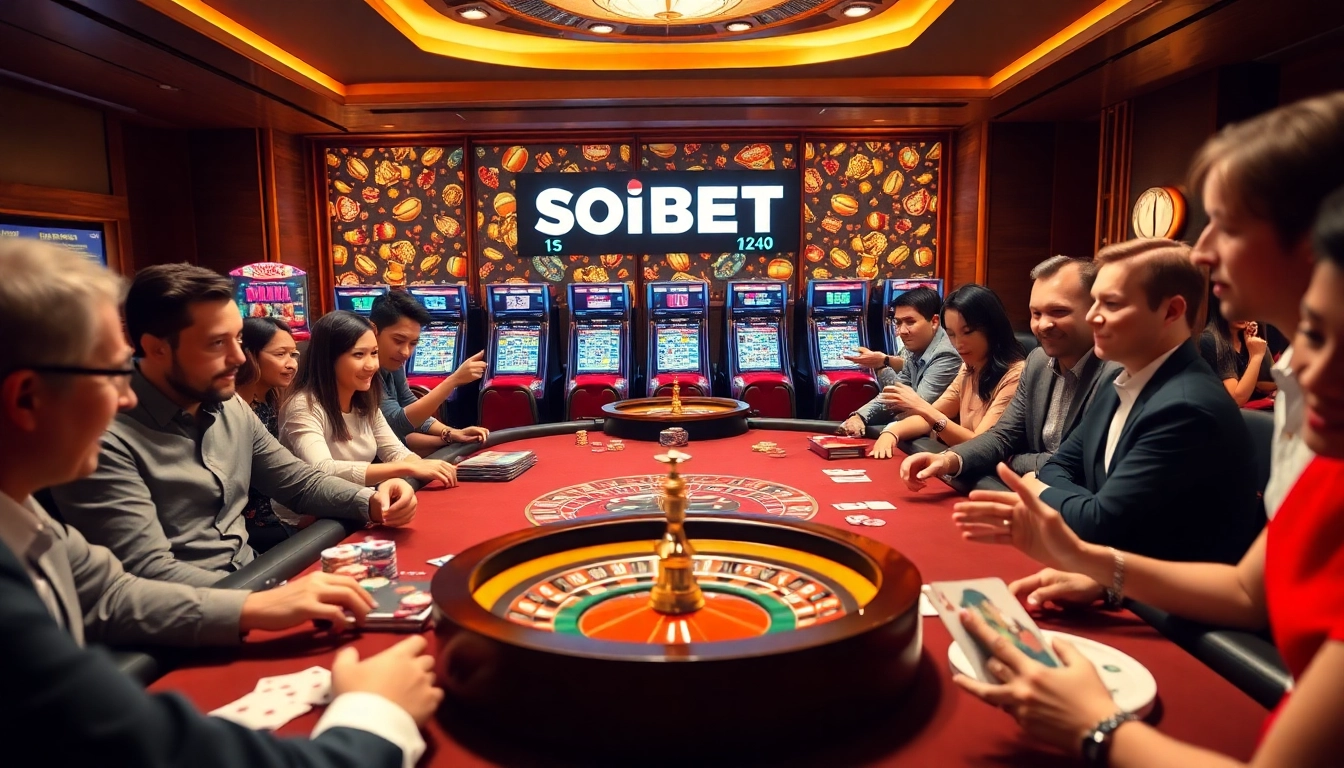 SOIBET offers an exciting gaming experience with players engaged at a vibrant casino table.