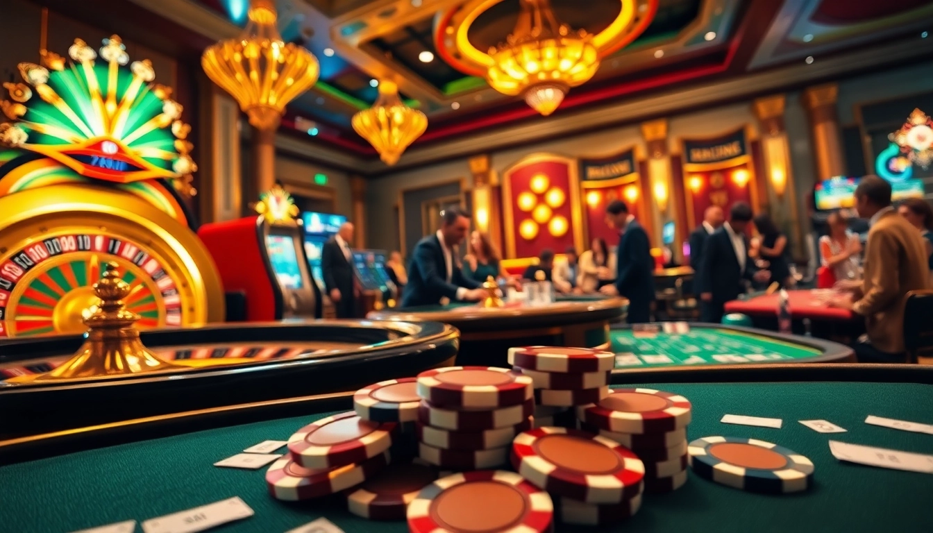 Gamblers at the 789win casino, engaging in exciting games with vibrant slots and poker tables.