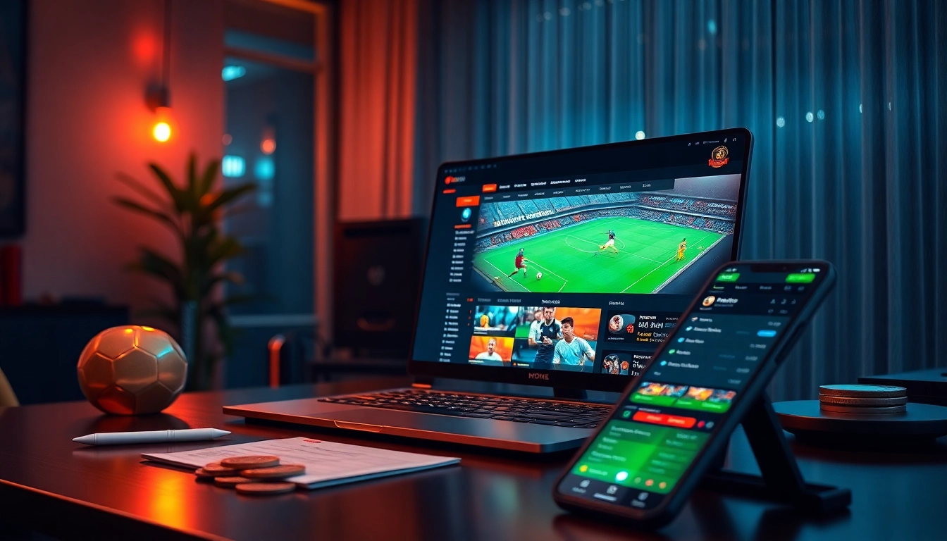 Learn แทงบอลยังไง with a vibrant sports betting interface showcasing live odds and betting slips.