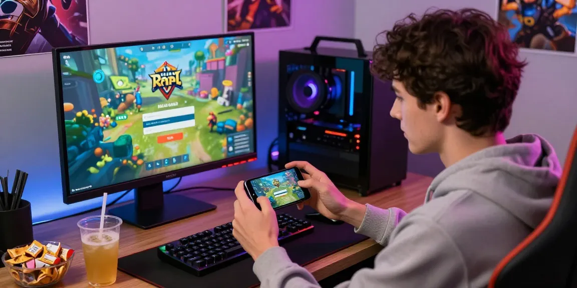 Raja Game login interface with user playing in a vibrant gaming setup